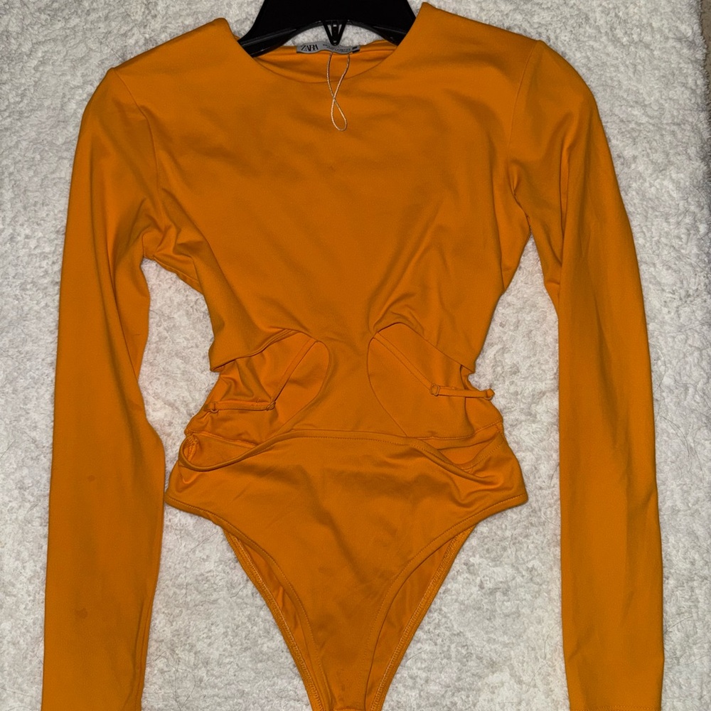 Zara Orange Long Sleeve Bodysuit